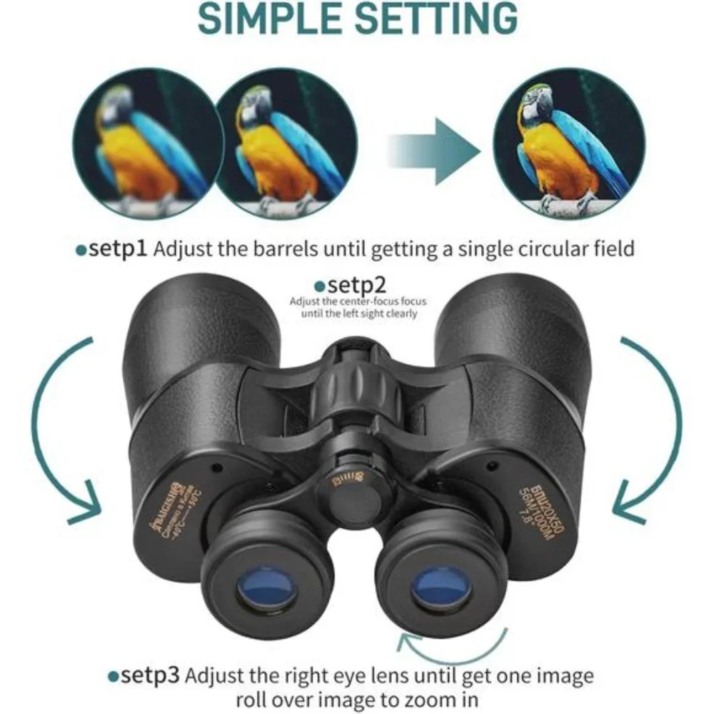 High Powered 20x50 HD Binoculars Compact & Clear BAK4 Prism FMC Lens